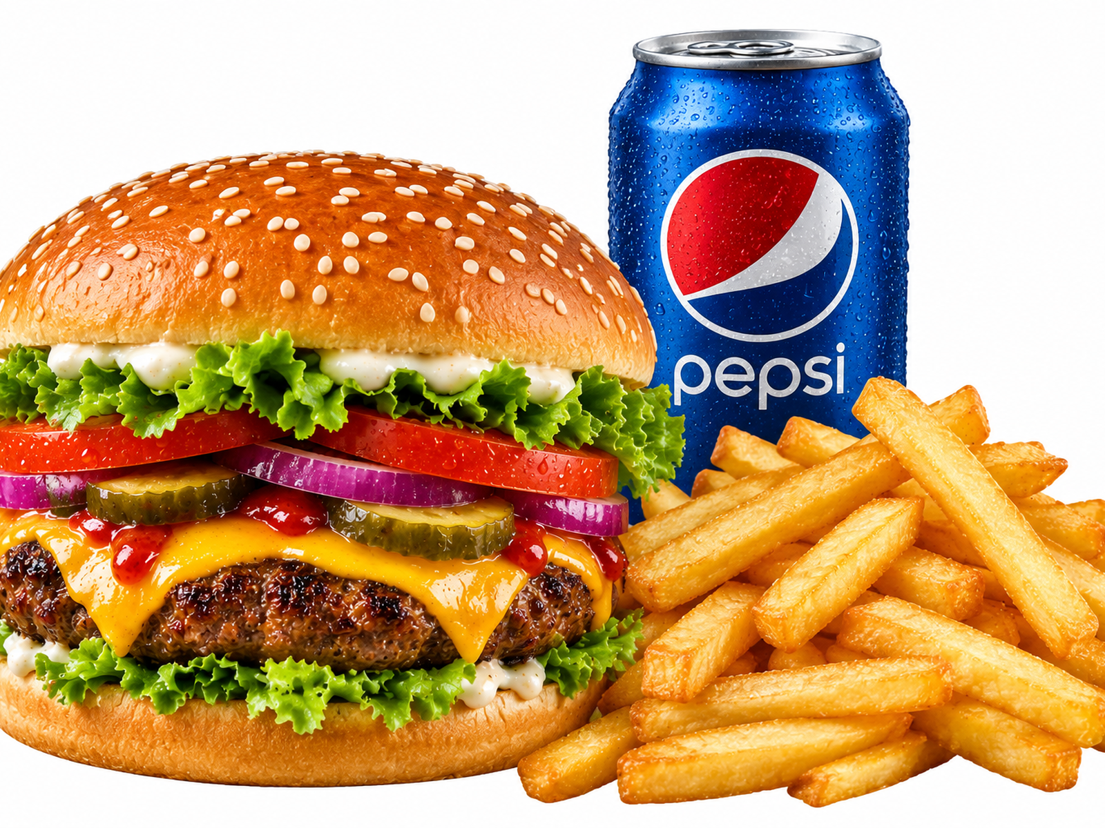 Beef Burger Chips & Drink
